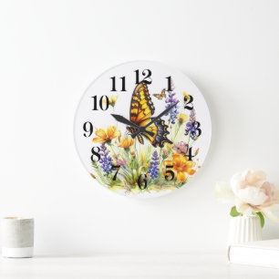 Grande Horloge Ronde Mur de Papillon