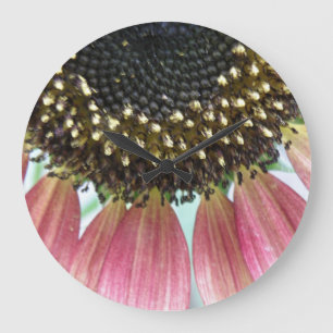 Grande Horloge Ronde Mur de tournesol rose