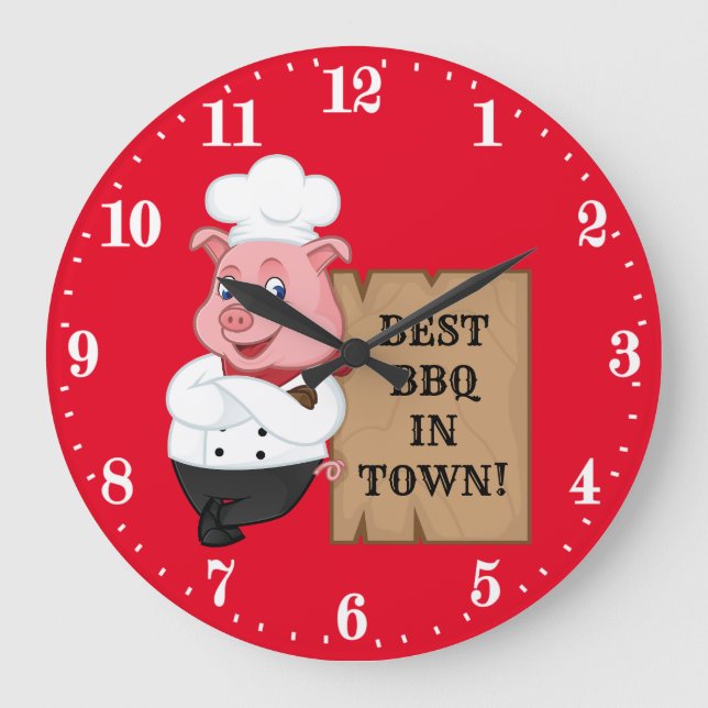 Grande Horloge Ronde Mur décoration de cochon de barbecue mignon (Recto)