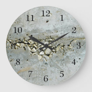 Grande Horloge Ronde Mur en béton craqué avec de petites pierres