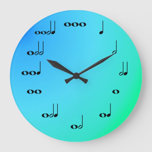 Grande Horloge Ronde Musical Notes Clock on Blue and green (Recto)