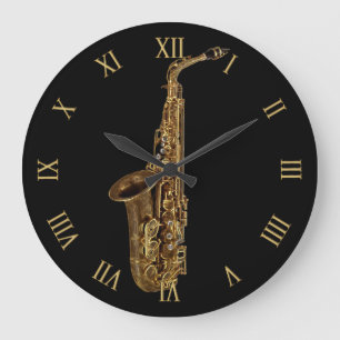 Grande Horloge Ronde Musicien Musique-Orienté de saxophone