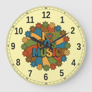 Grande Horloge Ronde Musique des années 60 inspirée vintage pour les am