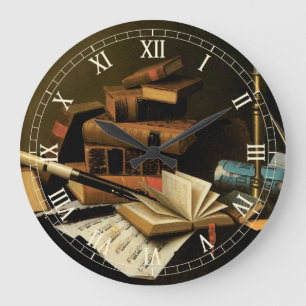 Grande Horloge Ronde Musique et Littérature par William Harnett, Beaux-
