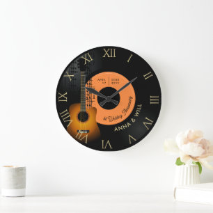 Grande Horloge Ronde Musique moderne Guitare Vinyl 1er anniversaire Mar
