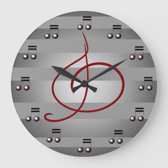 Grande Horloge Ronde Musique Notes musicales Treble Clef Musiciens Horl (Recto)
