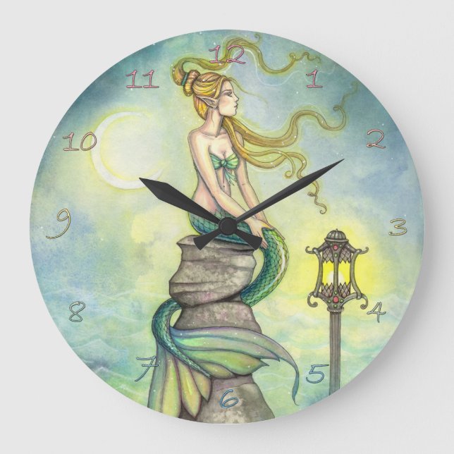 Grande Horloge Ronde Mystical Mermaid Imaginaire Art par Molly Harrison (Recto)
