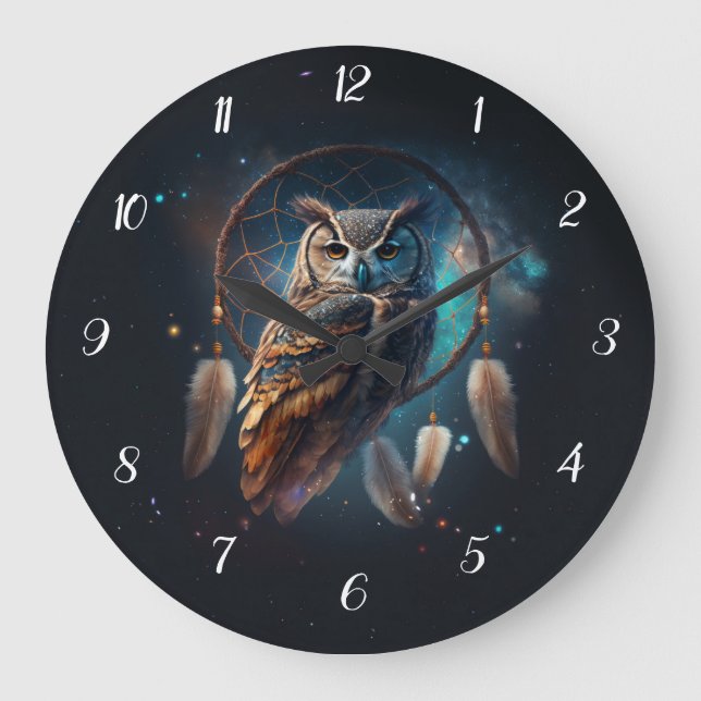 Grande Horloge Ronde Mystical Space Owl with Dreamcatcher Art       (Recto)
