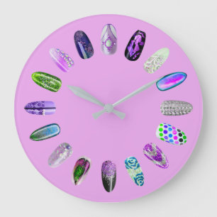 Grande Horloge Ronde Nails Studio Purple Pink Nails Styliste