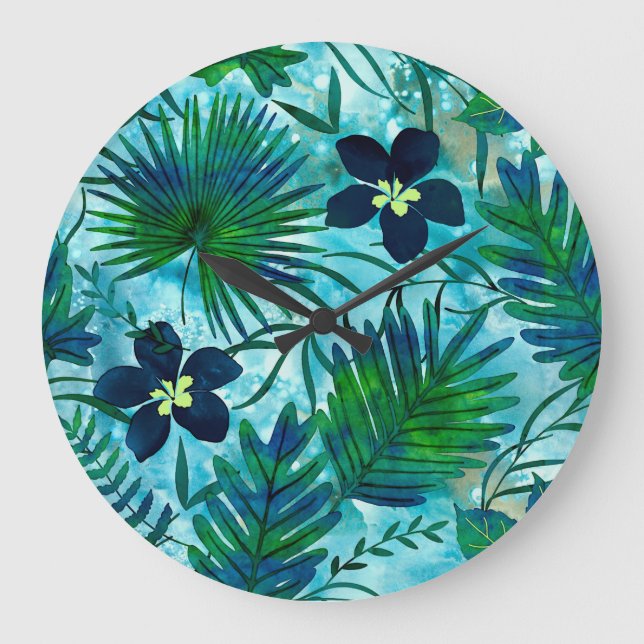 Grande Horloge Ronde Nalani Hawaiian Tropical Garden Turquoise (Recto)