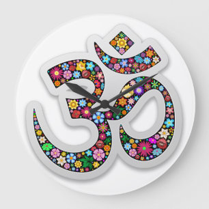 Grande Horloge Ronde Namaste Floral Yoga Symbol 