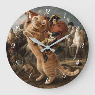 Grande Horloge Ronde Napoléon chevauchant un chat de bataille géant    