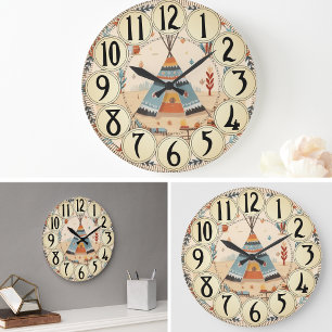 Grande Horloge Ronde Native American Art Tribe Vintage