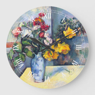 Grande Horloge Ronde Nature morte Fleurs dans un vase par Paul Cezanne