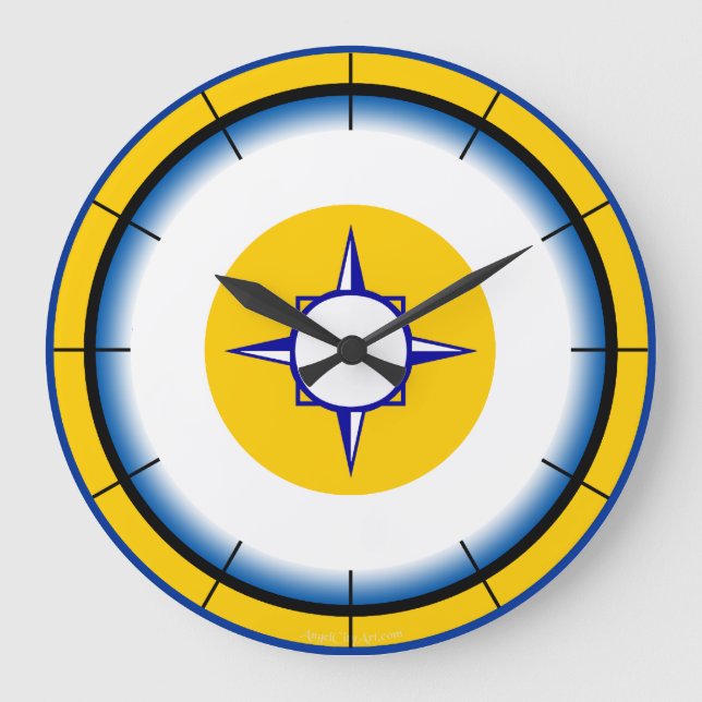 Grande Horloge Ronde Nautical Compas Blue, White, Gold Wall Clock (Recto)