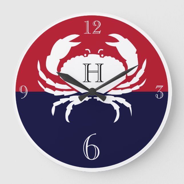 Grande Horloge Ronde Nautical monogram red navy white crab large clock (Recto)