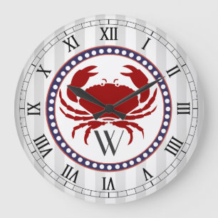 Grande Horloge Ronde Nautical red crab and grey stripes monogram