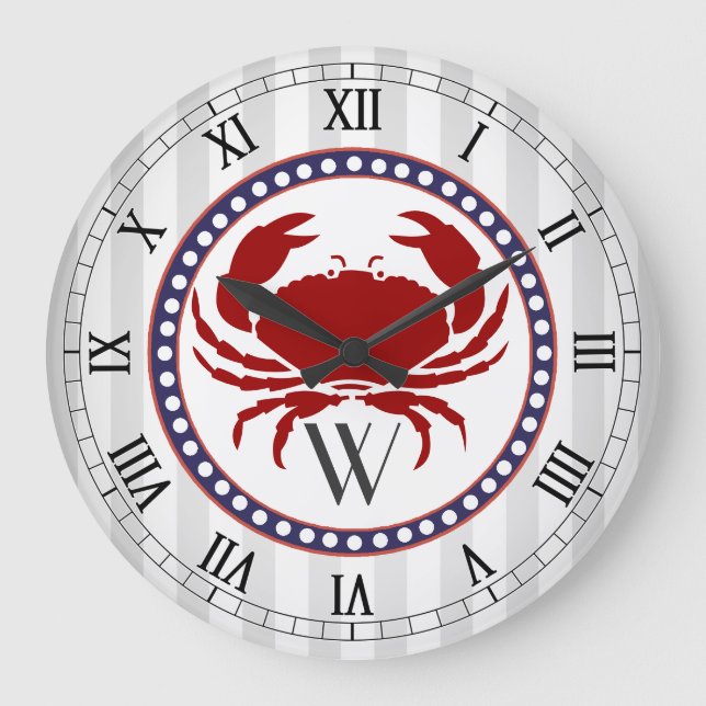 Grande Horloge Ronde Nautical red crab and grey stripes monogram (Recto)