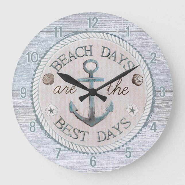 Grande Horloge Ronde Nautique Meilleurs Jours Plage Rustique Mur Horlog (Recto)