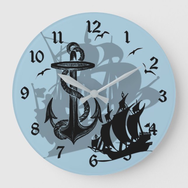Grande Horloge Ronde Navire pirate et Ancre Black Silhouette cadenas 2 (Recto)