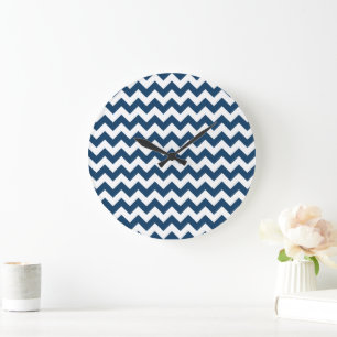 Grande Horloge Ronde Navy Zigzag, Navy Chevron, Motif géométrique