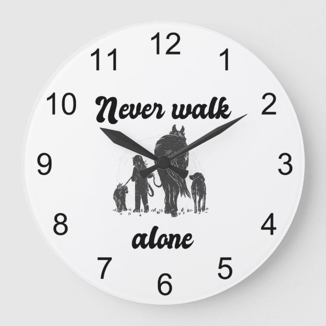Grande Horloge Ronde Ne jamais marcher seul - Amoureux des animaux rust (Recto)