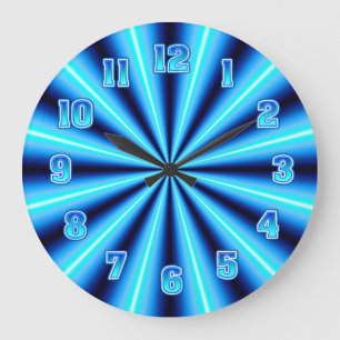 Grande Horloge Ronde Neon Blue Wall