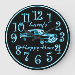 Grande Horloge Ronde Neon Car, Custom Name Happy Hour Clock
