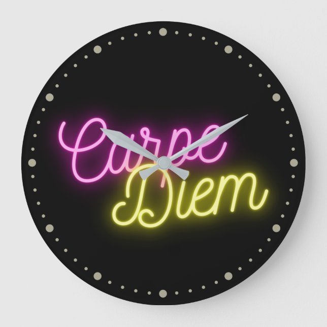 Grande Horloge Ronde Neon Carpe Diem Word Art (Recto)