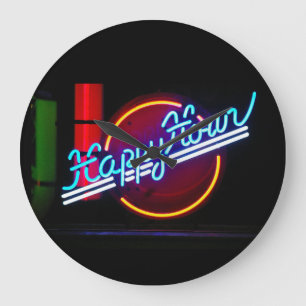 Grande Horloge Ronde NEON HAPPY HOUR HOME BAR WALL Clock
