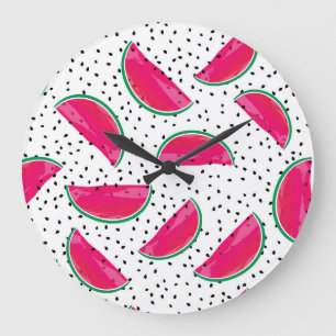 Grande Horloge Ronde Neon Watermelon sur le Motif des semences