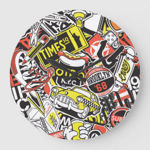 Grande Horloge Ronde New York urbain : patchwork autocollant.