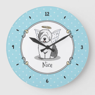 Grande Horloge Ronde Nice Angel Old English Sheepdog (Gris 1) - mignon