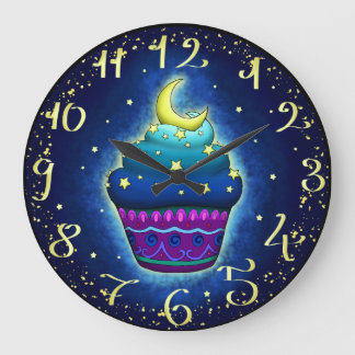 Grande Horloge Ronde Niedlicher Cupake mit Mond und Sternen