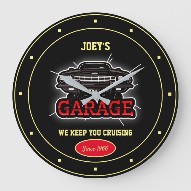Grande Horloge Ronde N'Importe Quel Nom Garage Voiture Graphique Amusan (Recto)