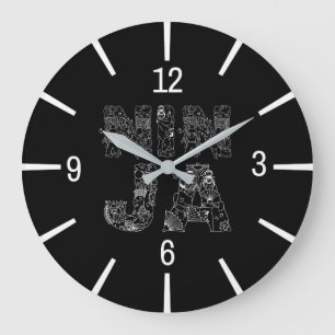 Grande Horloge Ronde Ninja Elegant Text Art