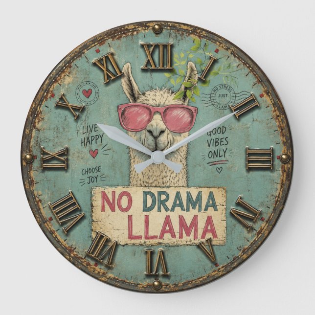 Grande Horloge Ronde No Drama Funny Llama Cute Boho Nursery (Recto)