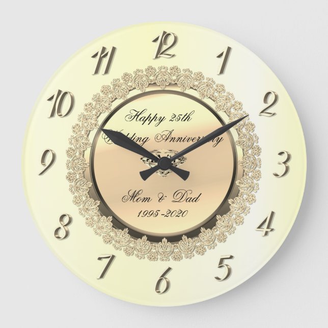 Grande Horloge Ronde Noces de diamant en or floral pour 25 ans de maria (Recto)