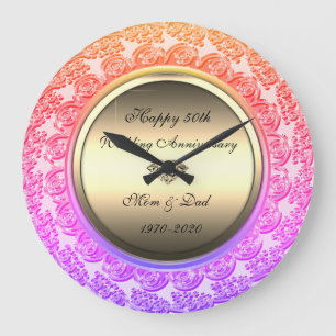 Grande Horloge Ronde Noces de diamant ombré or 50e anniversaire de mari