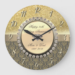 Grande Horloge Ronde Noces de diamants en damas or 25e anniversaire de