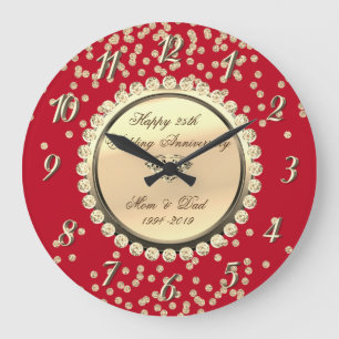 Grande Horloge Ronde Noces de diamants rouges or 25e anniversaire de ma