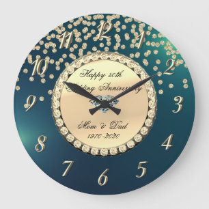 Grande Horloge Ronde Noces d'or de diamants verts 25e anniversaire de m