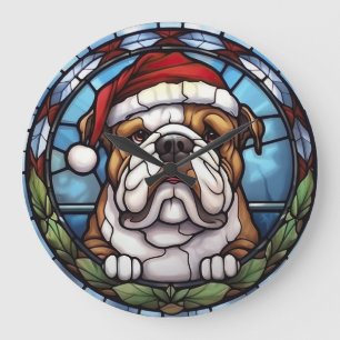 Grande Horloge Ronde Noël à Bulldog en verre tendu
