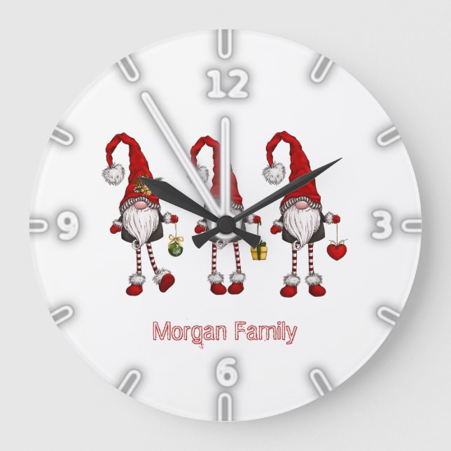 Grande Horloge Ronde Noël adorable des Gnomes rouges (Recto)