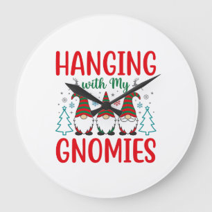 Grande Horloge Ronde Noël avec mes gnomes Gnome de Noël