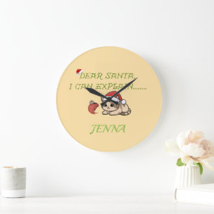Grande Horloge Ronde  Noël Chat Mignon et Vilain