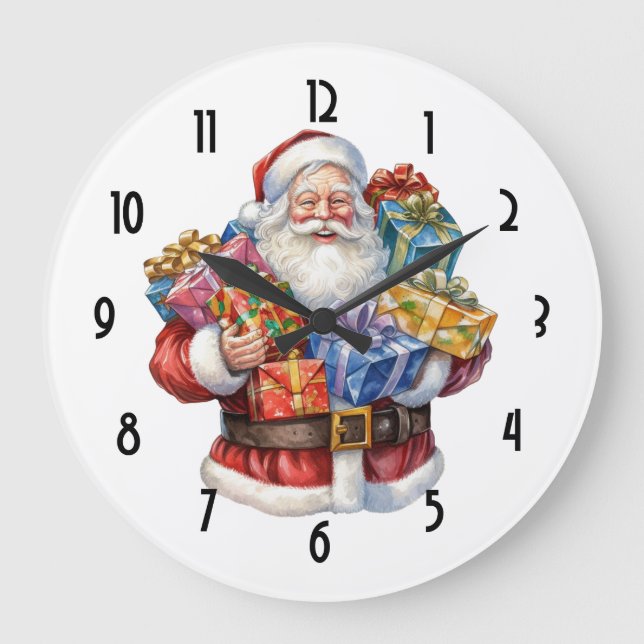 Grande Horloge Ronde Noël classique de Jolly Santa Claus (Recto)