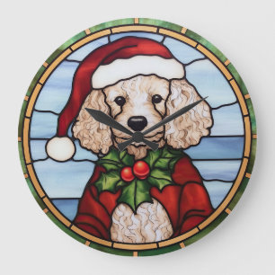 Grande Horloge Ronde Noël de caniche en verre