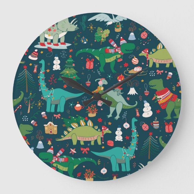 Grande Horloge Ronde Noël de Dinosaur : Bonne année (Recto)
