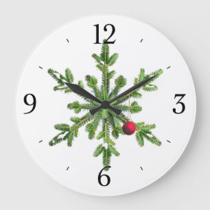 Grande Horloge Ronde Noël de flocon de neige de pin de Milou